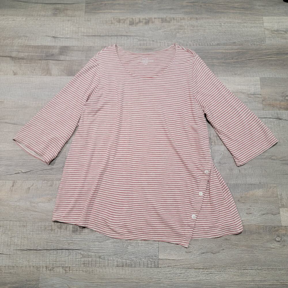 J Jill Asymmetric Button Tunic Size 2X Striped Wide Sleeve Cotton Modal *HOLE*
